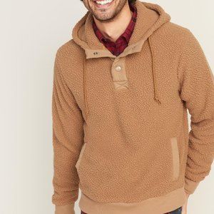 OLD NAVY MEN'S SHERPA HENLEY HOODIE CREME CARAMEL BROWN HOODIE L LIKE NEW
